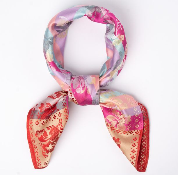 Gabriella silkeskjerf - Turkis, rosa & r&oslash;d 