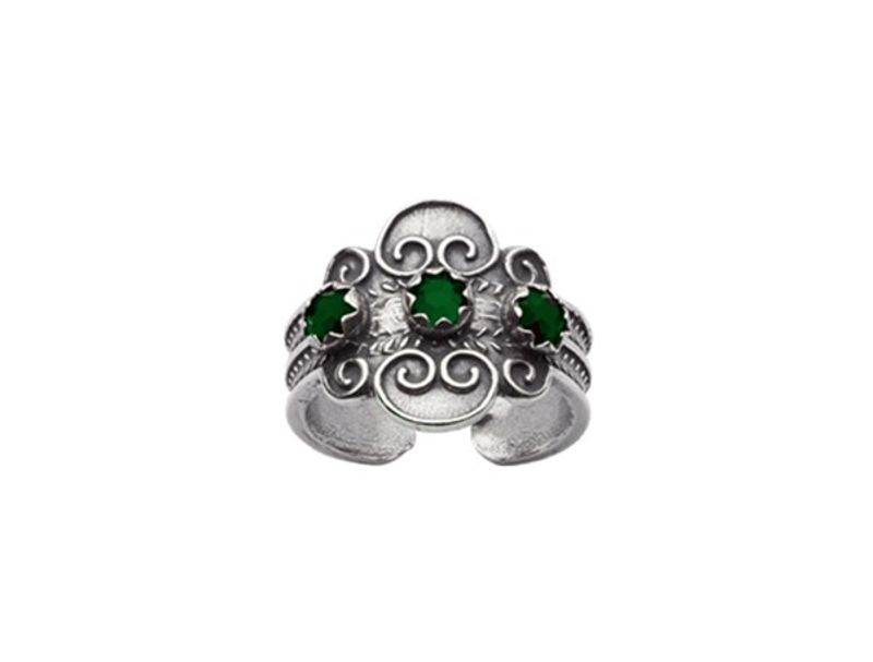Ring, oksidert m. grønn stein