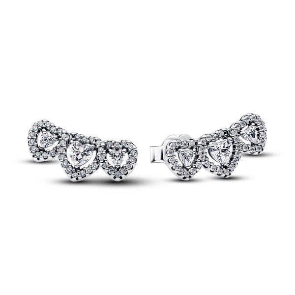 Triple heart silver stud earrings 