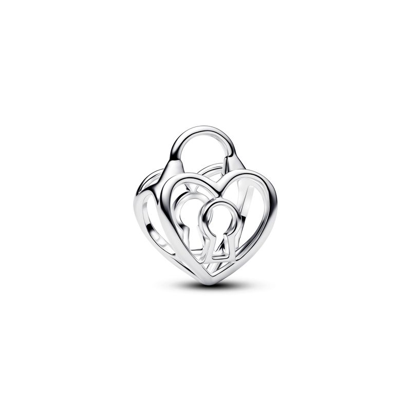 Openwork Heart Padlock Charm - silver 