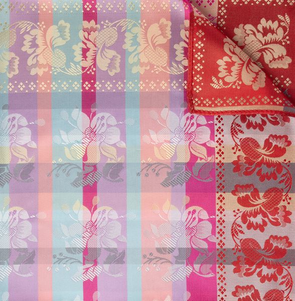 Gabriella silkeskjerf - Turkis, rosa & r&oslash;d 